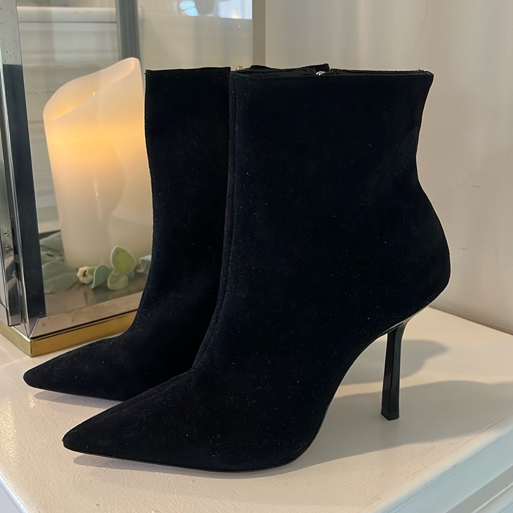 Schutz KEIDY Black Suede Booties Heels Size 9
